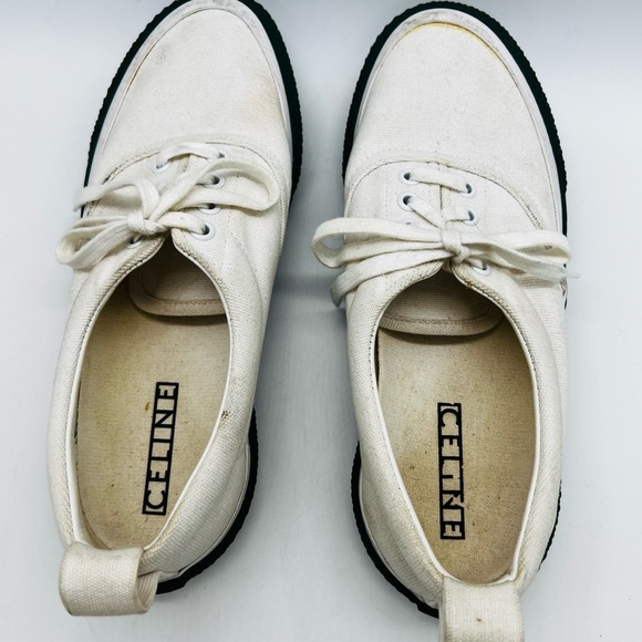 Celine Paris Classic White Canvas Sneakers with Hunter Green soles size 8 - Picture 5 of 15